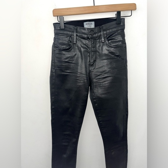 AGOLDE Sophie High Rise Skinny Black Leatherette Jeans in Size 24 - Picture 7 of 14